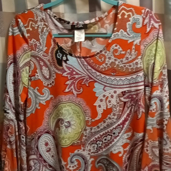 FINAL PRICE NWOT MSK multi-colored paisley designed dress w sheer bell sleeves M - Picture 2 of 8